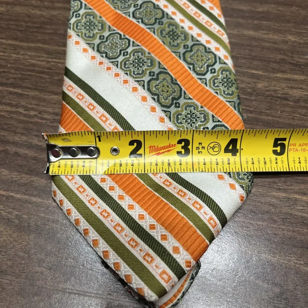 Vintage Cohen’s by DAMON Mens Necktie 1960s Orange Green White Textured, Texas